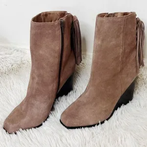 Jeffrey Campbell Suede Tassel Wedge Ankle Boot SZ 9.5 Brown