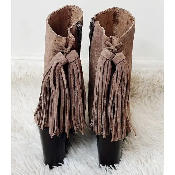 Jeffrey Campbell Suede Tassel Wedge Ankle Boot SZ 9.5 Brown