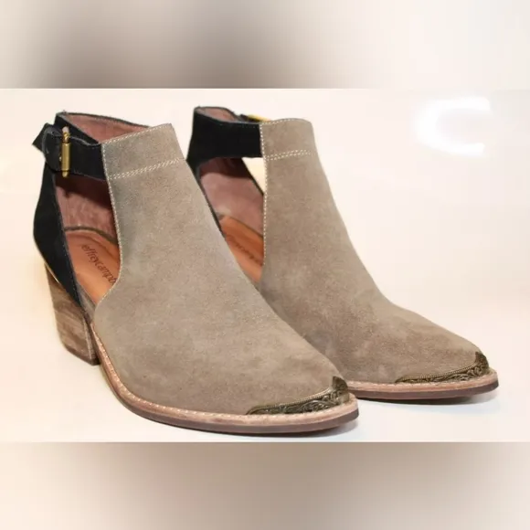 Jeffrey Campbell Woodruff Womens 6.5 Taupe/Black Suede Leather Cutout Booties