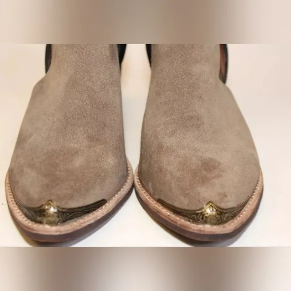 Jeffrey Campbell Woodruff Womens 6.5 Taupe/Black Suede Leather Cutout Booties
