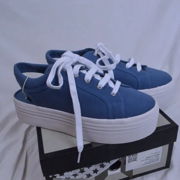 JEFFREY CAMPBELL ZOMG BLUE CANVAS SLINGBACKS SHOES