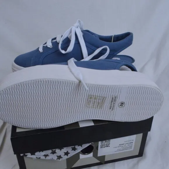 JEFFREY CAMPBELL ZOMG BLUE CANVAS SLINGBACKS SHOES