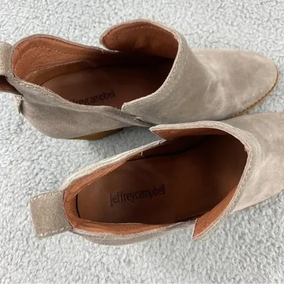 Jeffrey campbell rosalee Grey Suede Bootie Leather Pull On Stacked Heel Womens 9
