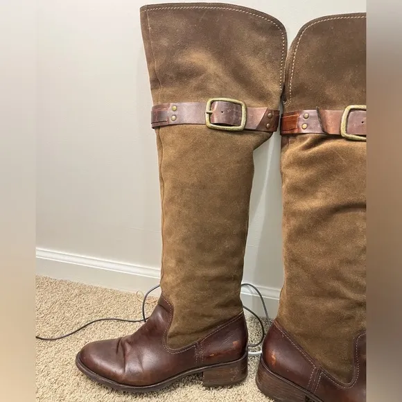 Jessica Simpson Clancey Suede &amp; Leather OTK boots sz 9.5 Olive green &amp; brown