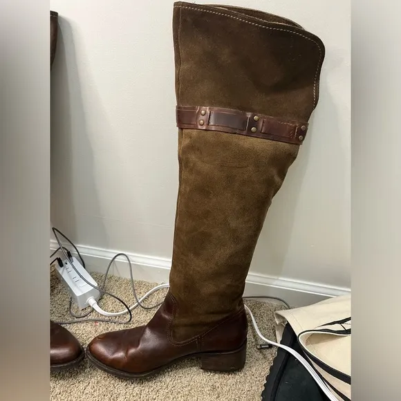 Jessica Simpson Clancey Suede &amp; Leather OTK boots sz 9.5 Olive green &amp; brown
