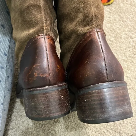Jessica Simpson Clancey Suede &amp; Leather OTK boots sz 9.5 Olive green &amp; brown