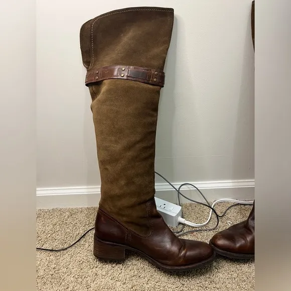 Jessica Simpson Clancey Suede &amp; Leather OTK boots sz 9.5 Olive green &amp; brown