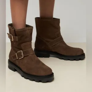 Jimmy Choo 30mm Youth II Corduroy Suede Boots Size 37 Clay Brown New