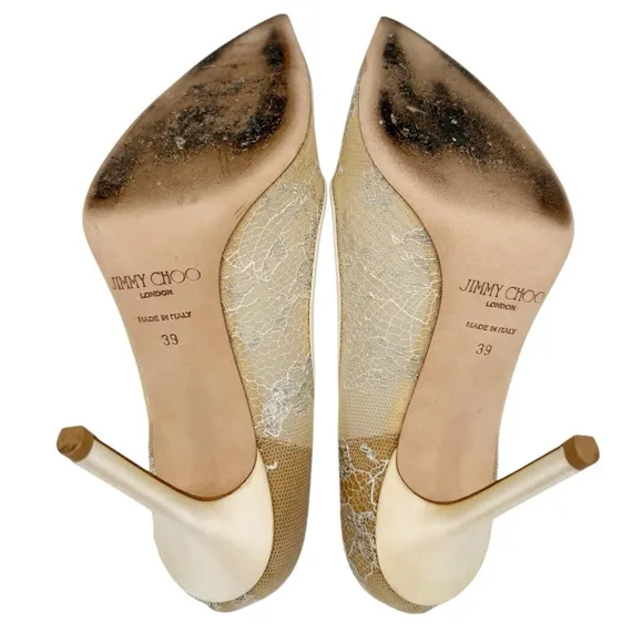 Jimmy Choo Abel Ivory White Lace Pointed Toe Pumps Wedding Bridal Heels EU 39