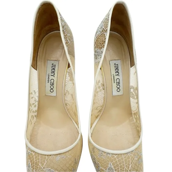 Jimmy Choo Abel Ivory White Lace Pointed Toe Pumps Wedding Bridal Heels EU 39