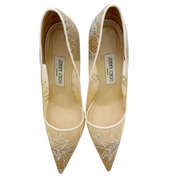Jimmy Choo Abel Ivory White Lace Pointed Toe Pumps Wedding Bridal Heels EU 39