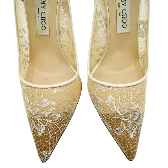 Jimmy Choo Abel Ivory White Lace Pointed Toe Pumps Wedding Bridal Heels EU 39