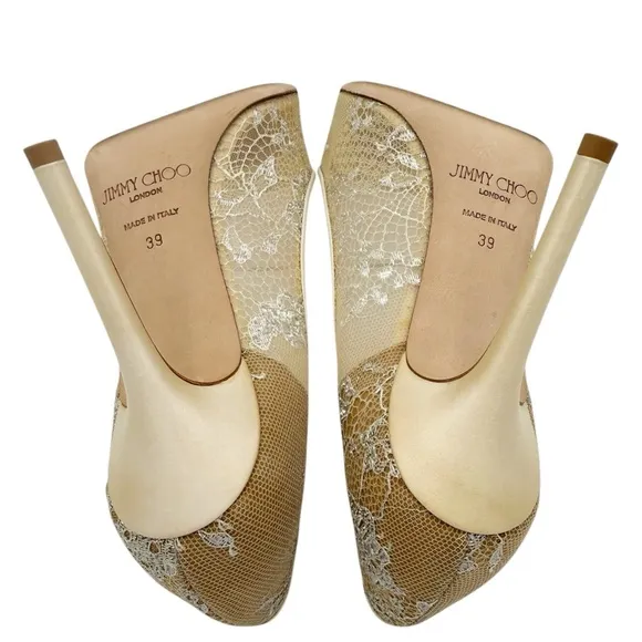 Jimmy Choo Abel Ivory White Lace Pointed Toe Pumps Wedding Bridal Heels EU 39