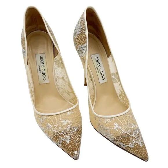 Jimmy Choo Abel Ivory White Lace Pointed Toe Pumps Wedding Bridal Heels EU 39