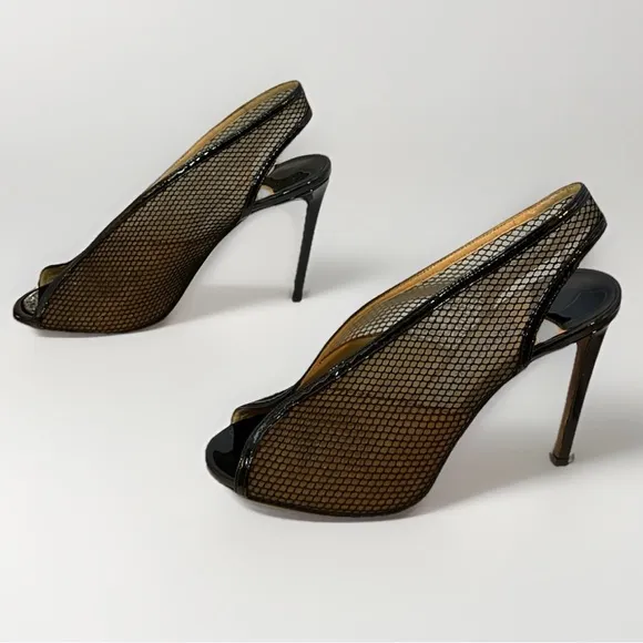 jimmy choo Ladies Shar 100 Shoes 39 Black Patent Mesh Heels Minimalist Capsule