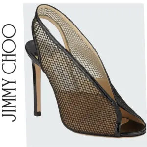 jimmy choo Ladies Shar 100 Shoes 39 Black Patent Mesh Heels Minimalist Capsule