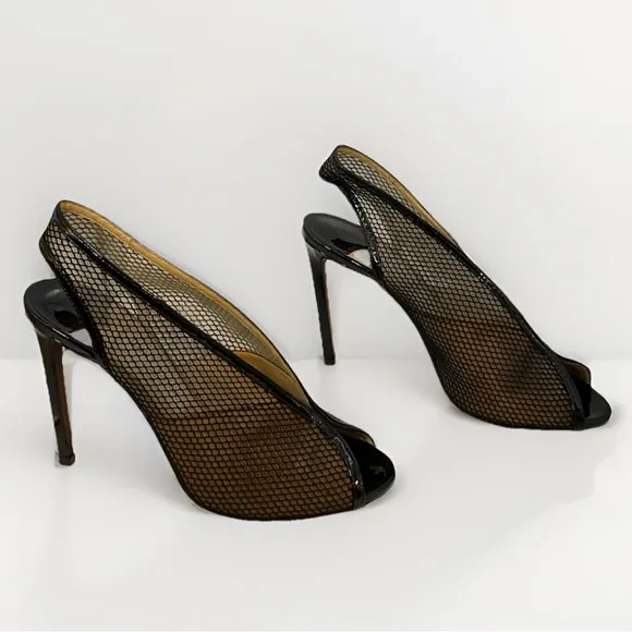 jimmy choo Ladies Shar 100 Shoes 39 Black Patent Mesh Heels Minimalist Capsule