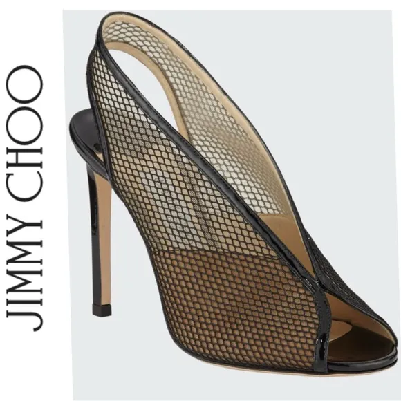 jimmy choo Ladies Shar 100 Shoes 39 Black Patent Mesh Heels Minimalist Capsule