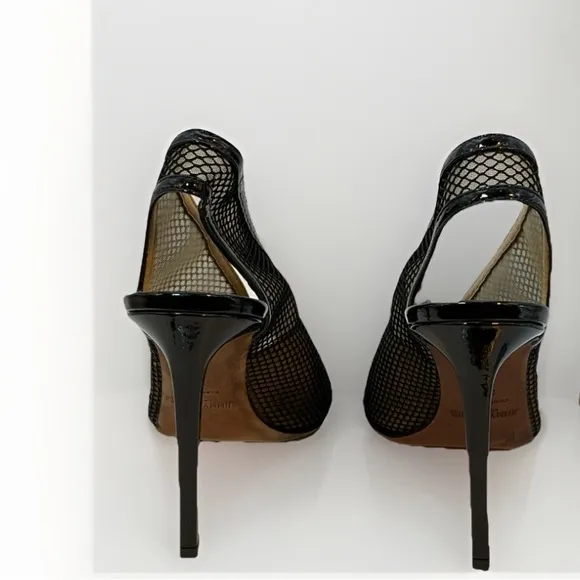 jimmy choo Ladies Shar 100 Shoes 39 Black Patent Mesh Heels Minimalist Capsule
