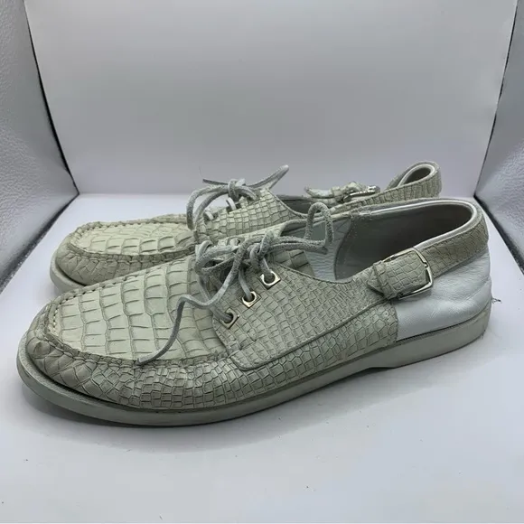 Jimmy Choo Orson Boat shoes Men EU 43 US 10 white alligator skin leather loafers