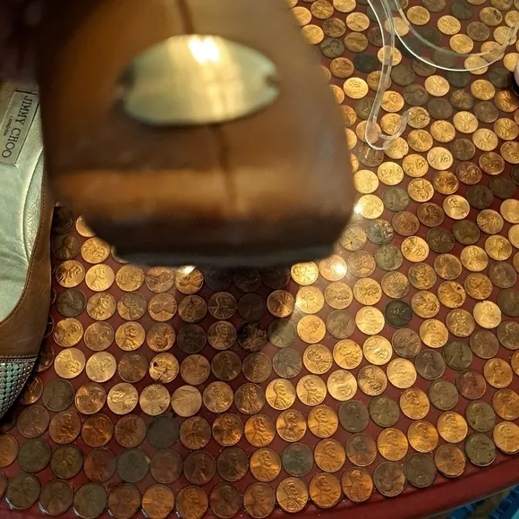 Jimmy choo waine slip on shoes 37 1/2 8 brown leather gold toes.
