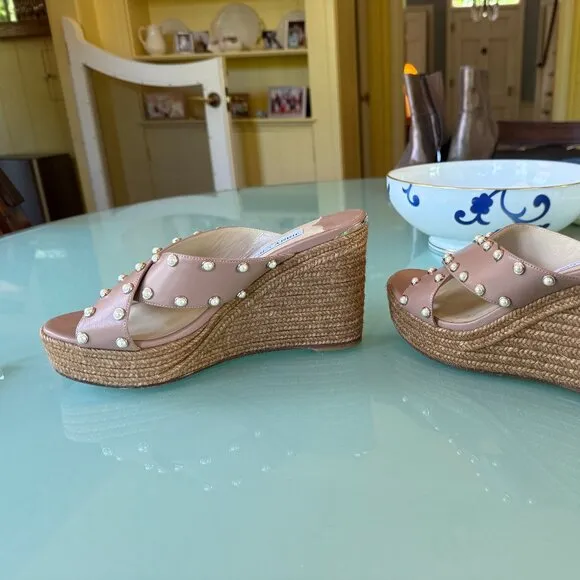 Jimmy Choo Wedge Sandals slip ons size 39.5/ Us Size 9  Never worn