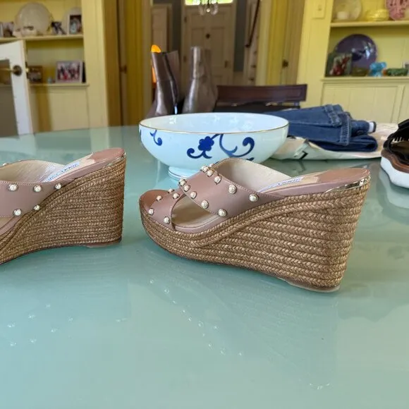 Jimmy Choo Wedge Sandals slip ons size 39.5/ Us Size 9  Never worn