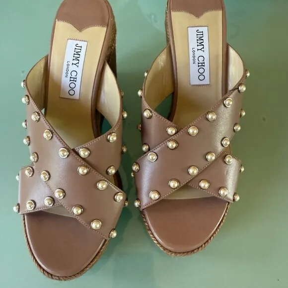 Jimmy Choo Wedge Sandals slip ons size 39.5/ Us Size 9  Never worn
