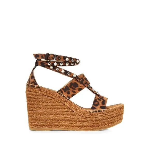 JIMMY CHOO Womens Brown Leopard Print 2&quot; Platform Danica Wedge Shoes 37.5