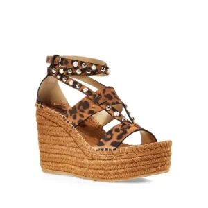 JIMMY CHOO Womens Brown Leopard Print 2&quot; Platform Danica Wedge Shoes 37.5