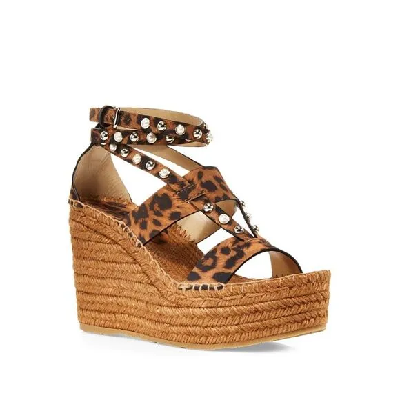JIMMY CHOO Womens Brown Leopard Print 2&quot; Platform Danica Wedge Shoes 37.5