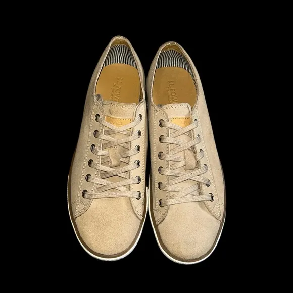 J.L. Powell Khaki Tan Suede Low Top Lace Up Shoes Sneakers Mens Sz 9 QuietLuxury