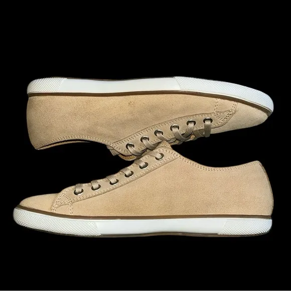 J.L. Powell Khaki Tan Suede Low Top Lace Up Shoes Sneakers Mens Sz 9 QuietLuxury