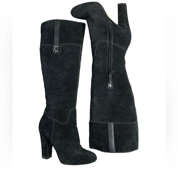 Joan and David Sterla Black Suede Knee High Boots | Size 8