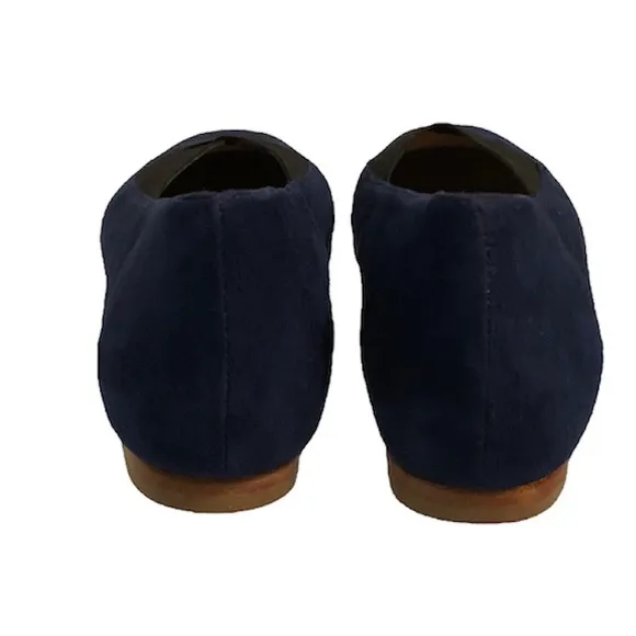 Joan Oloff 7 M Navy Kid Suede Loafers Flats Leather Brazil Black Slip Ons Shoes