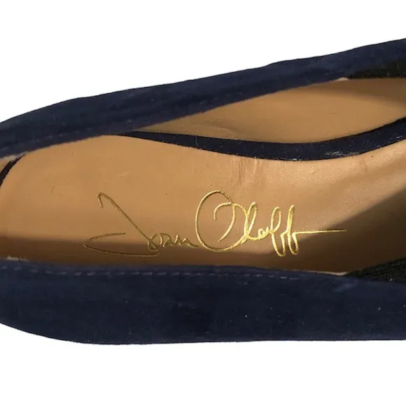 Joan Oloff 7 M Navy Kid Suede Loafers Flats Leather Brazil Black Slip Ons Shoes