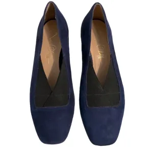 Joan Oloff 7 M Navy Kid Suede Loafers Flats Leather Brazil Black Slip Ons Shoes