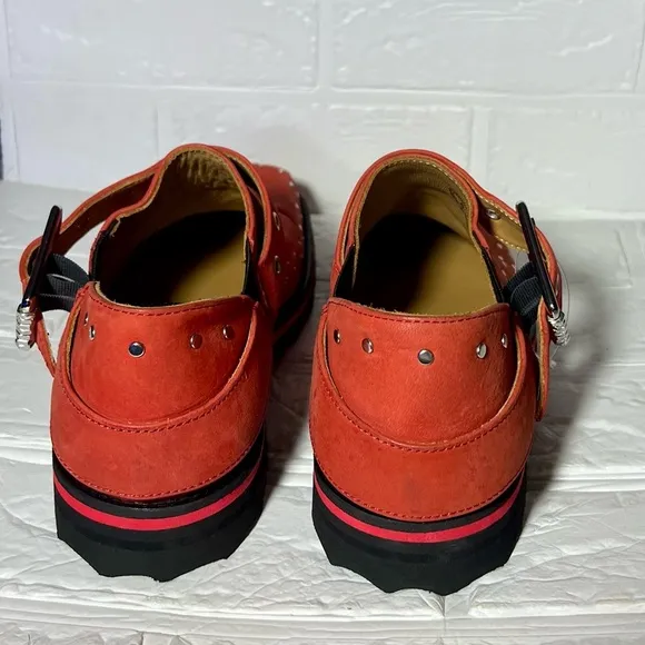 John Fluegvog red leather studded shoes size 6