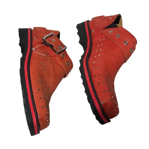 John Fluegvog red leather studded shoes size 6