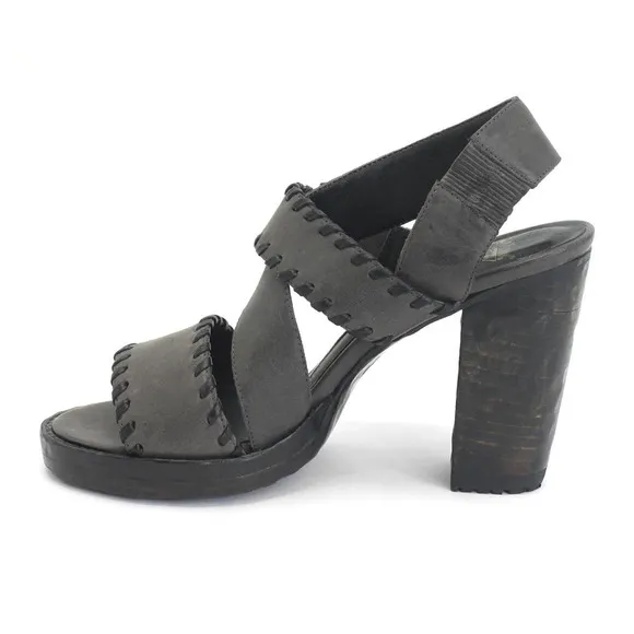 John Fluevog Hopscotch Tuggawar Strappy Heeled Leather Sandals in Black Size 7.5