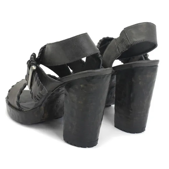 John Fluevog Hopscotch Tuggawar Strappy Heeled Leather Sandals in Black Size 7.5