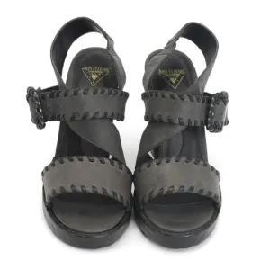 John Fluevog Hopscotch Tuggawar Strappy Heeled Leather Sandals in Black Size 7.5