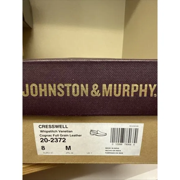Johnson Murphy Men’s Whipstitch Venetian Leather Shoes Size 8