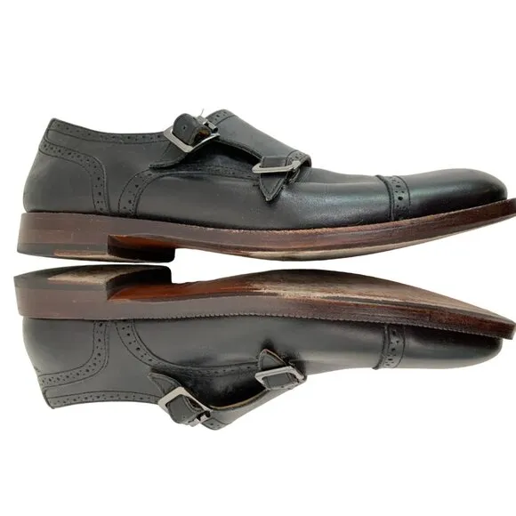 Johnston &amp; Murphy Mens 9.5M Black Leather Double Monk Strap Shoes 7975