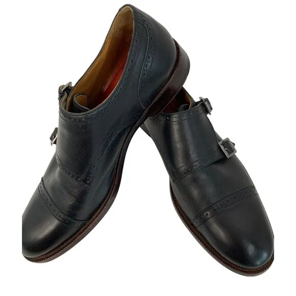 Johnston &amp; Murphy Mens 9.5M Black Leather Double Monk Strap Shoes 7975