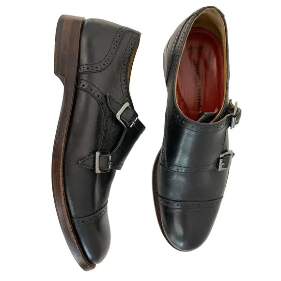Johnston &amp; Murphy Mens 9.5M Black Leather Double Monk Strap Shoes 7975