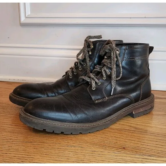 Johnston &amp; Murphy Men's Dark Brown Trufoam Barrett  Plain Toe Leather Boot 12