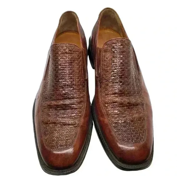 Johnston &amp; Murphy Mens Loafer Shoes Brown Basket Weave Leather Slip Ons 9 M
