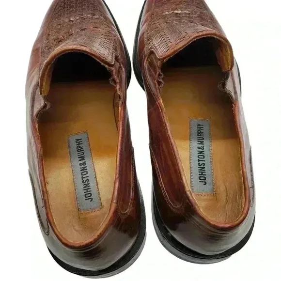 Johnston &amp; Murphy Mens Loafer Shoes Brown Basket Weave Leather Slip Ons 9 M