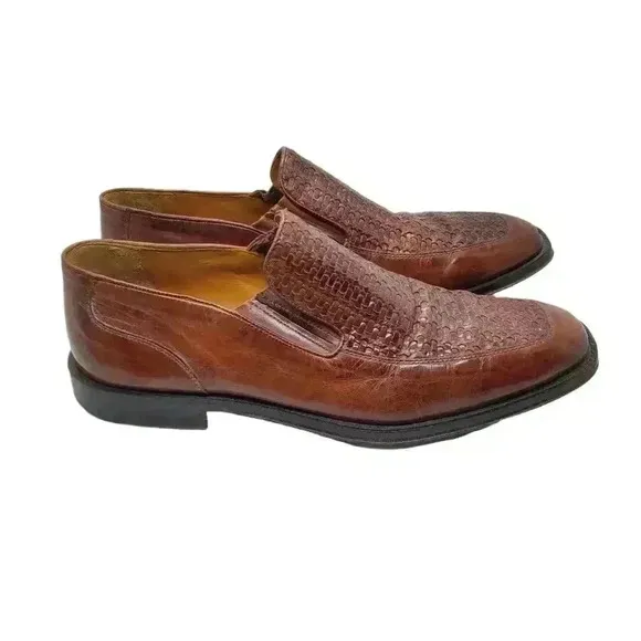 Johnston &amp; Murphy Mens Loafer Shoes Brown Basket Weave Leather Slip Ons 9 M